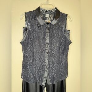 Private Property Black Lace and Satin Two Piece Set Size Large